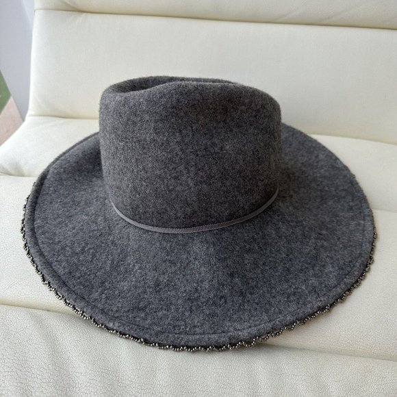 $445 Gigi Burris Women's Gray Drake Asymmetrical Wool Felt Bead Fedora Hat O/S - Picture 6 of 6
